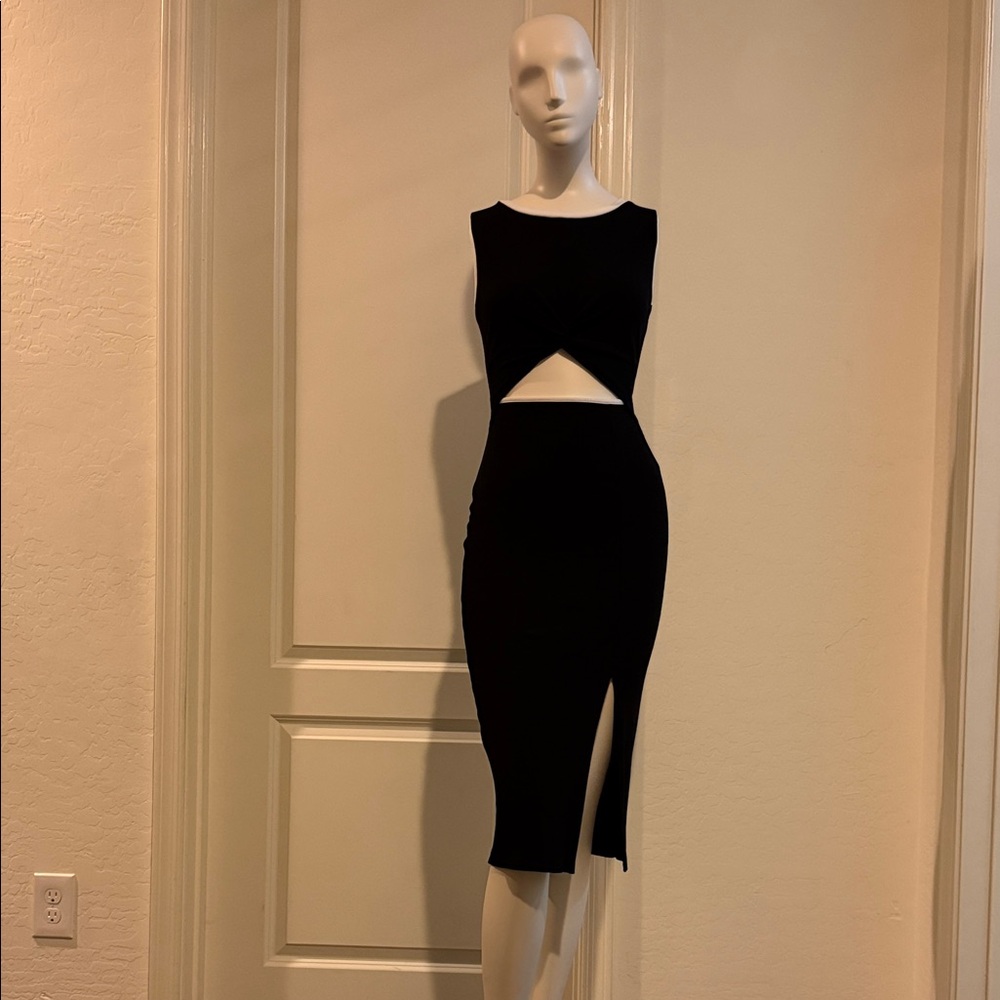 Black with White Trim Cut-Out Midi Dress